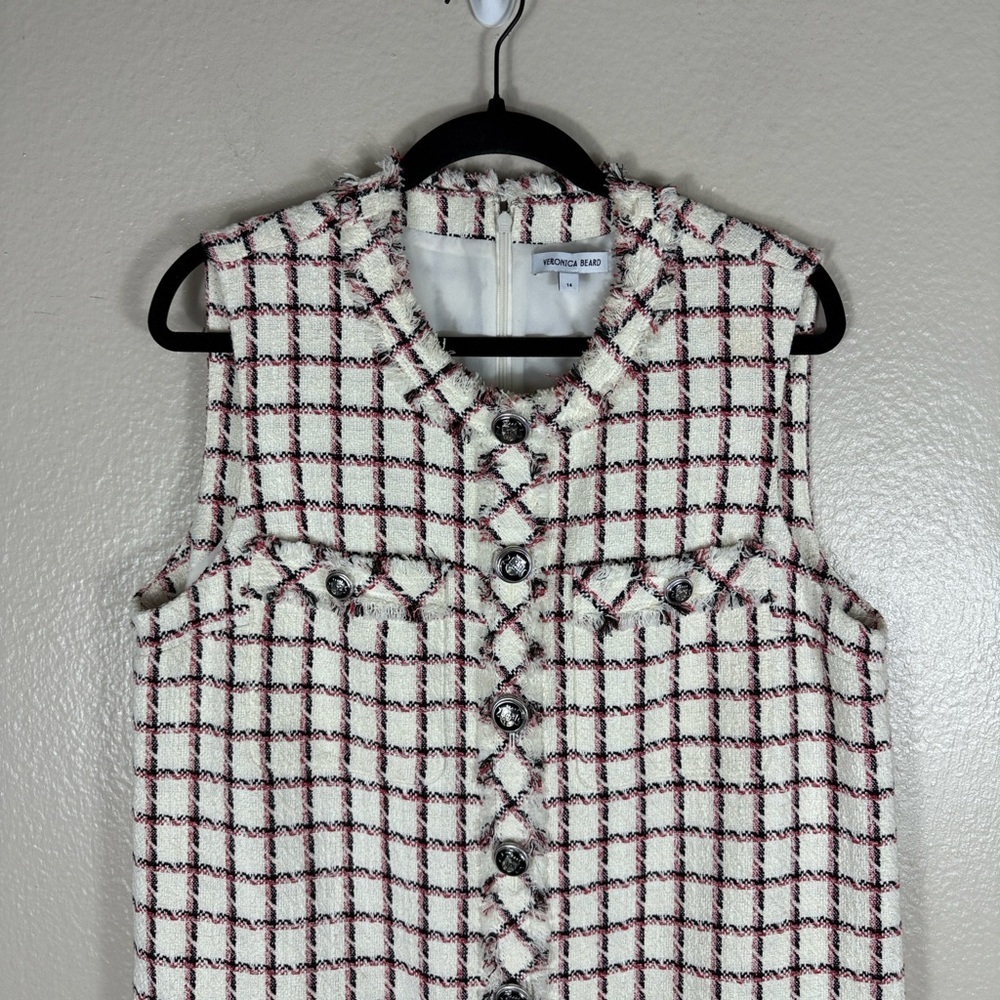 Veronica Beard White Tweed Mini Plaid Laurel Sleeveless Dress - Picture 6 of 10
